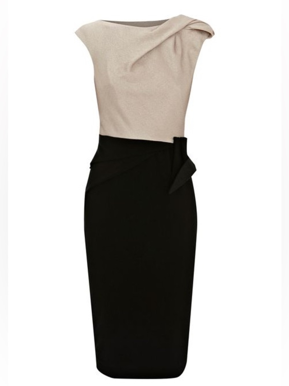 Karen Millen Two-Tone Metallic Cream and Black Sleeveless Pencil Dress